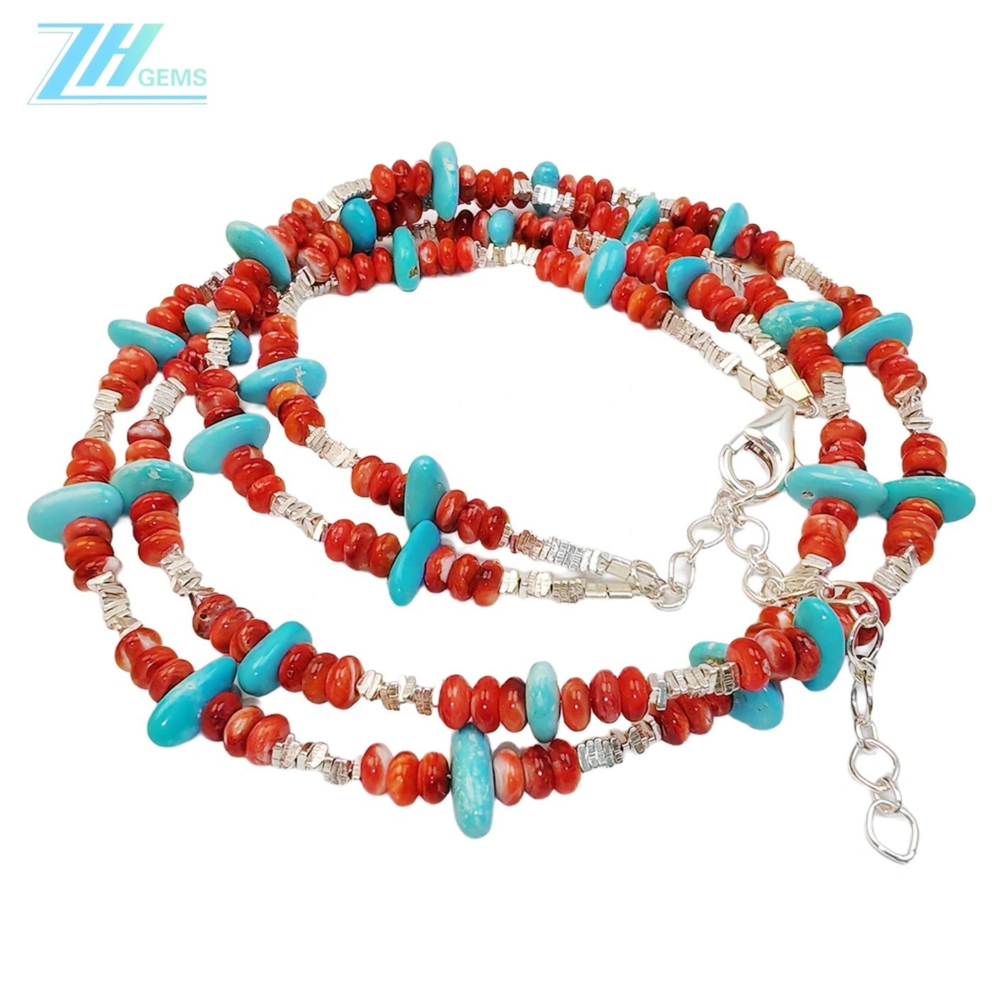 Precious Natural Jewelry Turquoise Red Spiny Oyster Necklace S925 Silver Necklace Triangle Silver As A Gift Handmade Jewelry