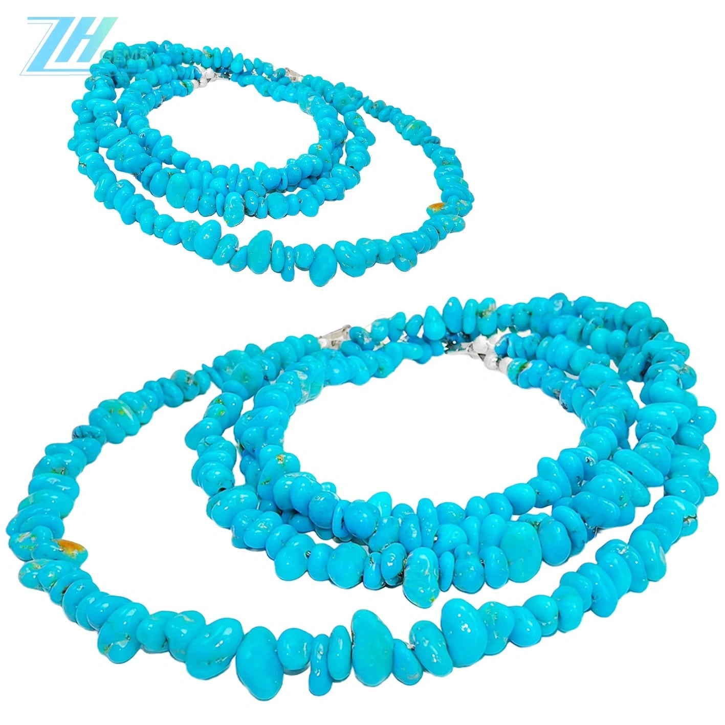 Fashion Sleeping Beauty Mine Natural Sterling Treatment Turquoise Free-shaped S925 Silver Double-layer Necklace