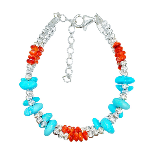 New Year's Gift Beautiful Natural Winter Turquoise Bracelet For Women Natural Rare Red Spiny Oyster And Turquoise Beautiful