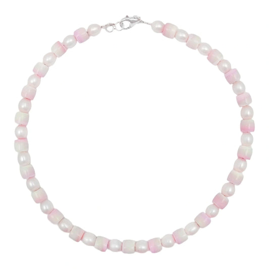 Natural Pearls Natural Pink Opal Drum Shape Necklace Jewelry Temperament Women's Design Pearl Necklace