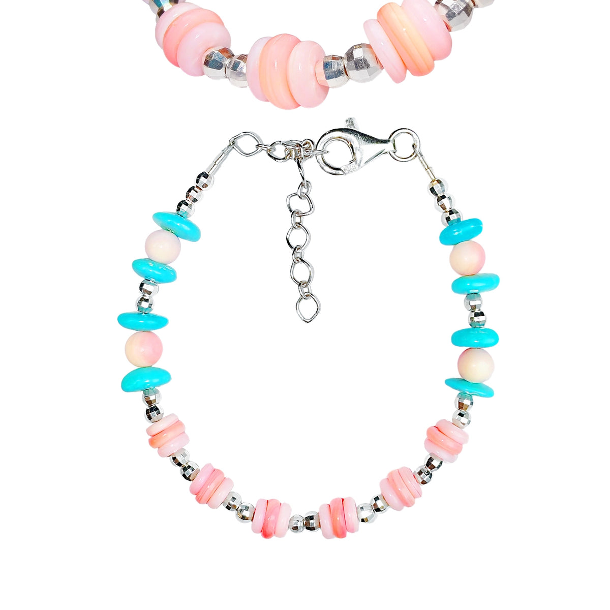 Fresh Color Matching Simple And Cute Style Goddess Bracelet Turquoise With Natural Pink Opal Pink Shell Beautiful Gift