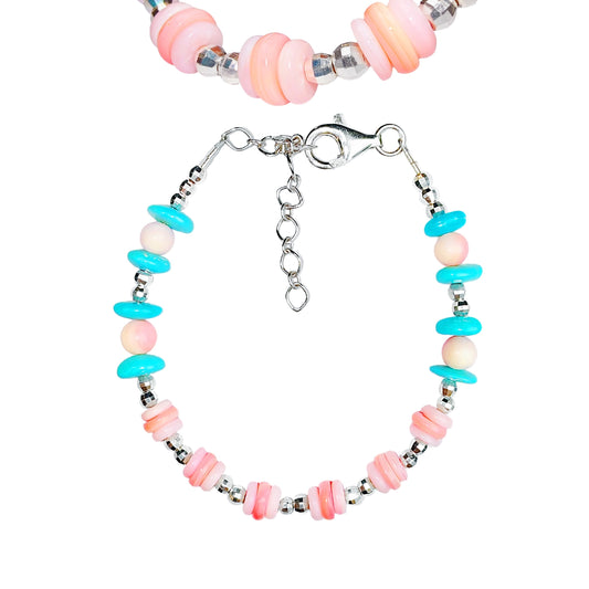 Fresh Color Matching Simple And Cute Style Goddess Bracelet Turquoise With Natural Pink Opal Pink Shell Beautiful Gift