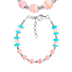 Fresh Color Matching Simple And Cute Style Goddess Bracelet Turquoise With Natural Pink Opal Pink Shell Beautiful Gift