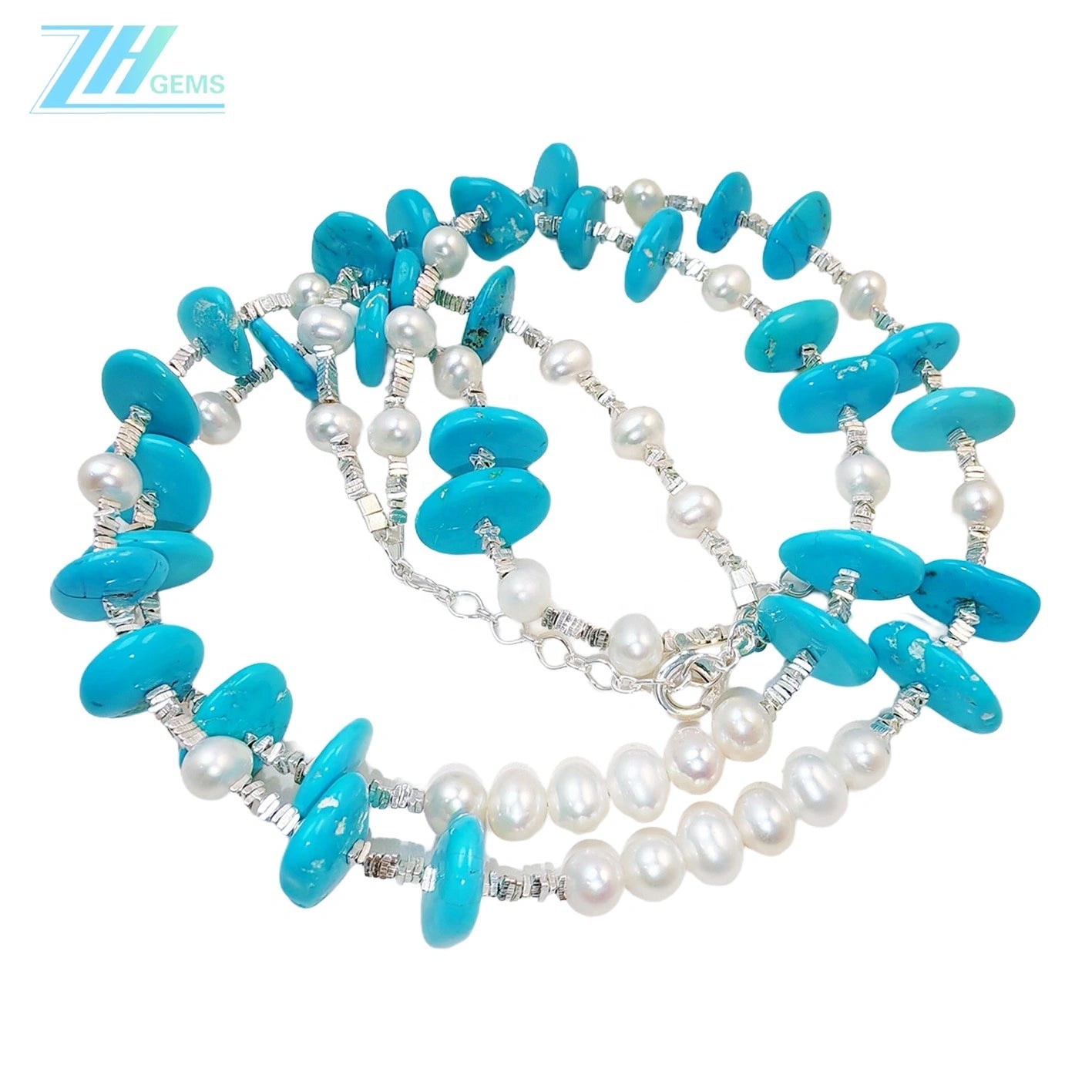 Double Natural Pearl and Turquoise Premium Women's necklace with delicate S925 silver and natural gemstones beauty jewelry necklace