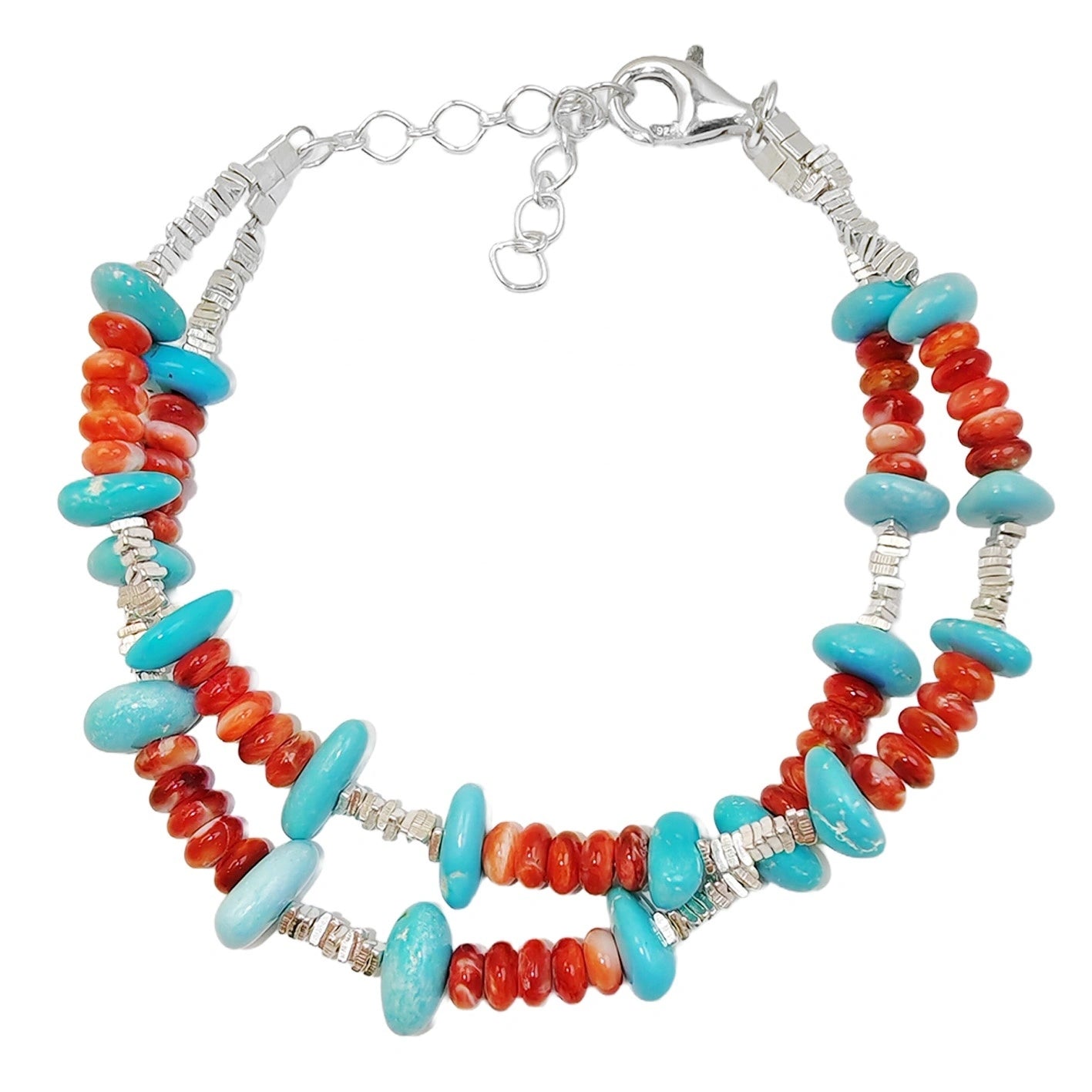 Natural Turquoise And Red Spiny Oyster Layer Bracelet With S925 Silver Exquisite Bracelet Fine Jewellery