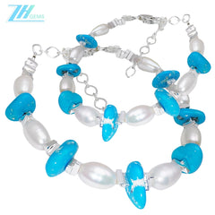 Natural Turquoise Natural Pearl Bracelet Jewelry Holiday Gift S925 Silver Women's Jewelry Best Selling Handmade Goddess Jewelry