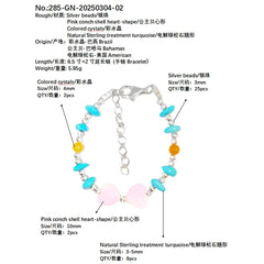 Made Of S925 Silver And Natural Turquoise This Bracelet Is Decorated With A Pink Opal Heart Shaped Pendant It's Delicate