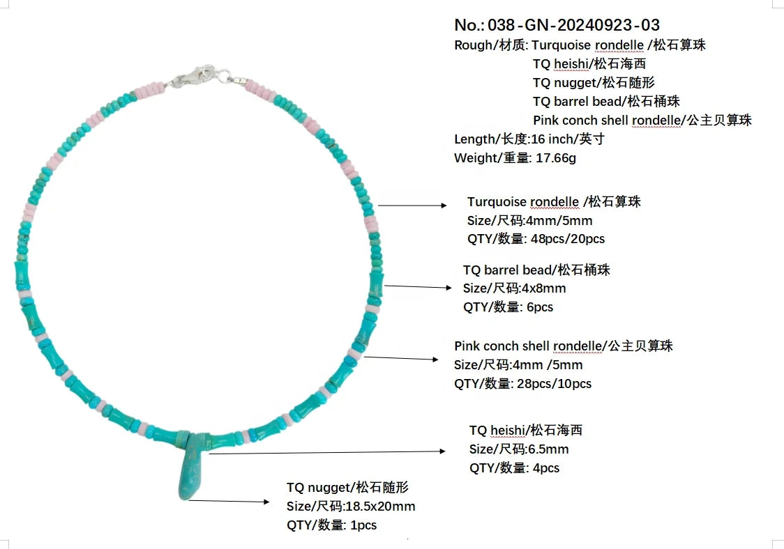 Natural Stablish Turquoise And Natural Pink Opal Necklace Women Fashion Jewelry Turquoise Necklace