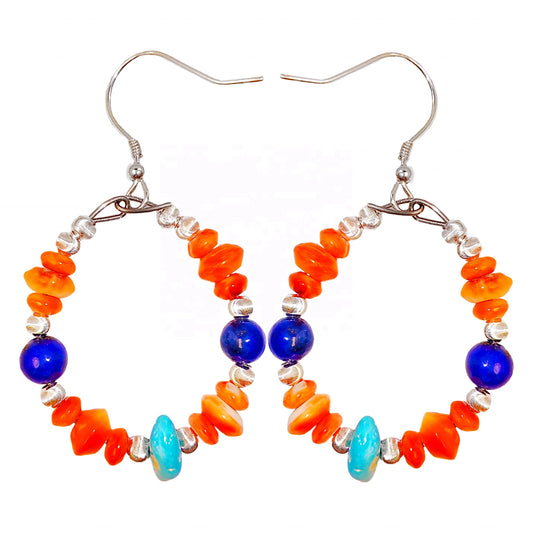 Earrings Are Composed Of Turquoise Lapis Lazuli And Orange Spiny Oyster Paired With Faceted Silver Beads The Delicate