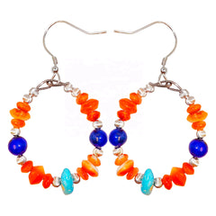 Earrings Are Composed Of Turquoise Lapis Lazuli And Orange Spiny Oyster Paired With Faceted Silver Beads The Delicate