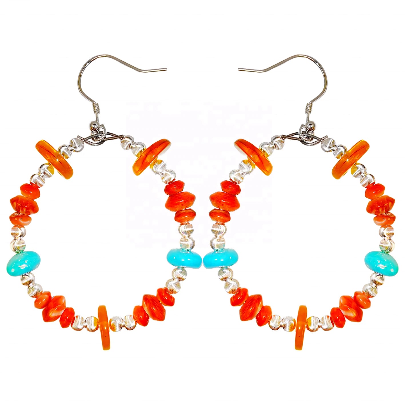 Natural Orange Spiny Oyster Amber And Natural Turquoise Form Gemstone Earrings They Are Small And Delicate Adding A Touch
