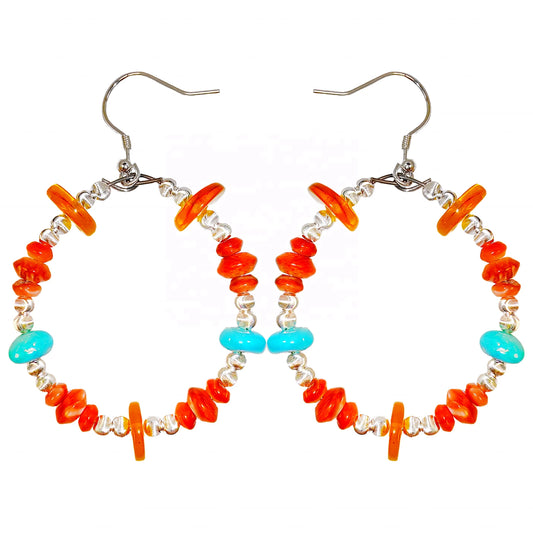 Natural Orange Spiny Oyster Amber And Natural Turquoise Form Gemstone Earrings They Are Small And Delicate Adding A Touch