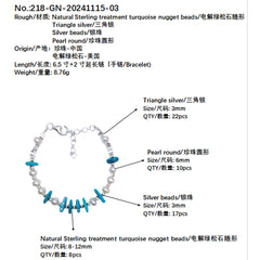 S925 Silver & Natural Turquoise With Pearls High Quality Understated Luxury Niche Style Multi Stone Beaded Bracelet Hot Sellers
