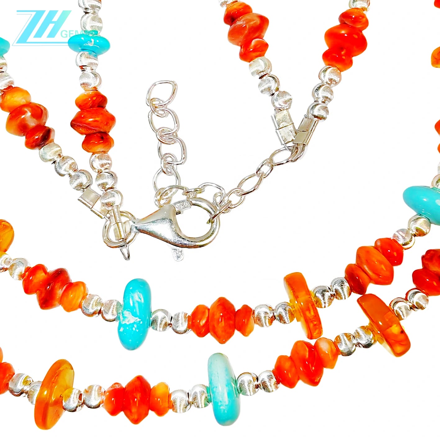 S925 Silver Constructs A Double Layer Framework Stringing Orange Spiny Oyster And Amber Creating A Wonderful Spark