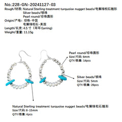 Pearl Earrings S925 Silver Earrings Natural Turquoise High Quality Pearls Luxury Style Hot Selling Popular Style