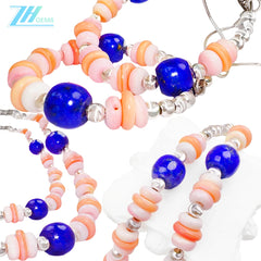 Jewelry Set Pink Opal And Natural Lapis Lazuli Three-piece Set Necklace Earrings Bracelet Beaded Jewelry S925 Silver Classic