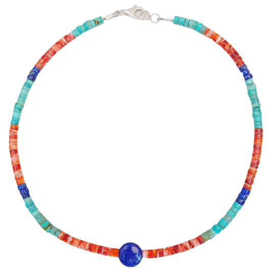 Natural Turquoise Spiny Oyster Lapis Lazuli Necklace Beautiful Jewelry Casual Natural Irregular Gemstone Necklace Handmade Gift