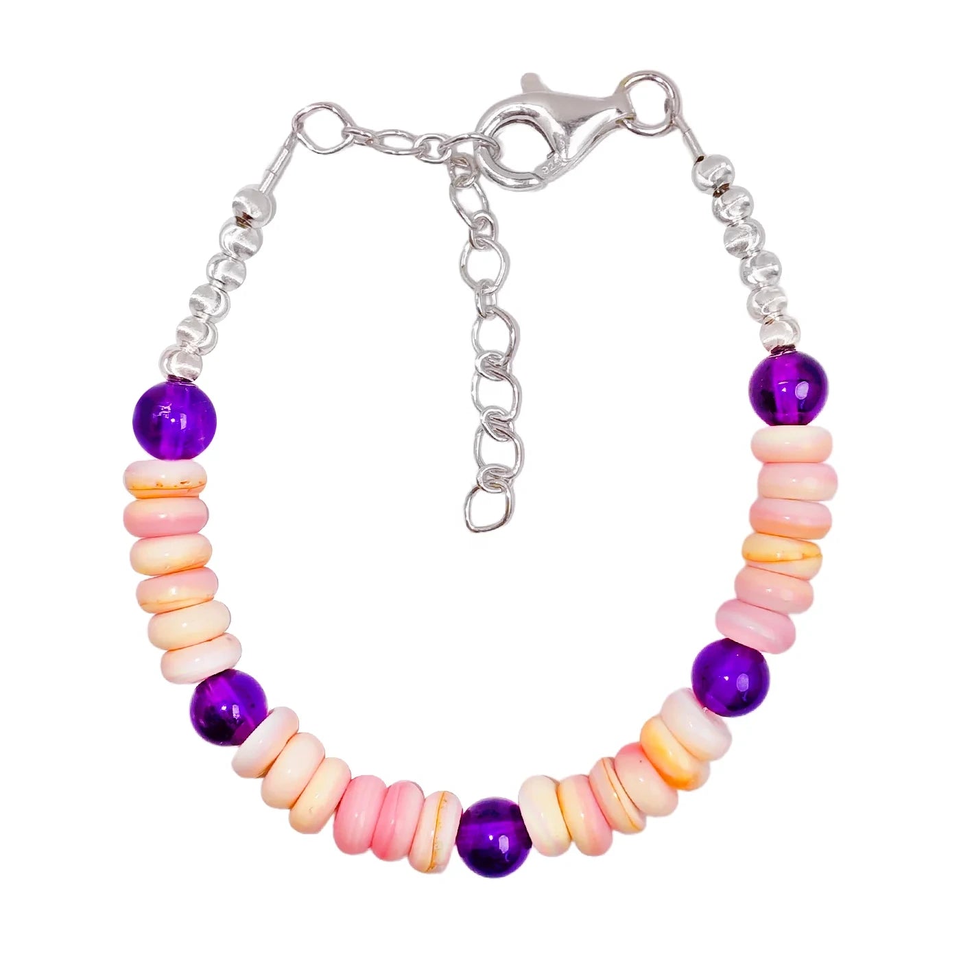 Delicate Natural Amethyst With Natural High Quality Pink Opal Bracelet Limited Jewelry Handmade Custom Jewelry