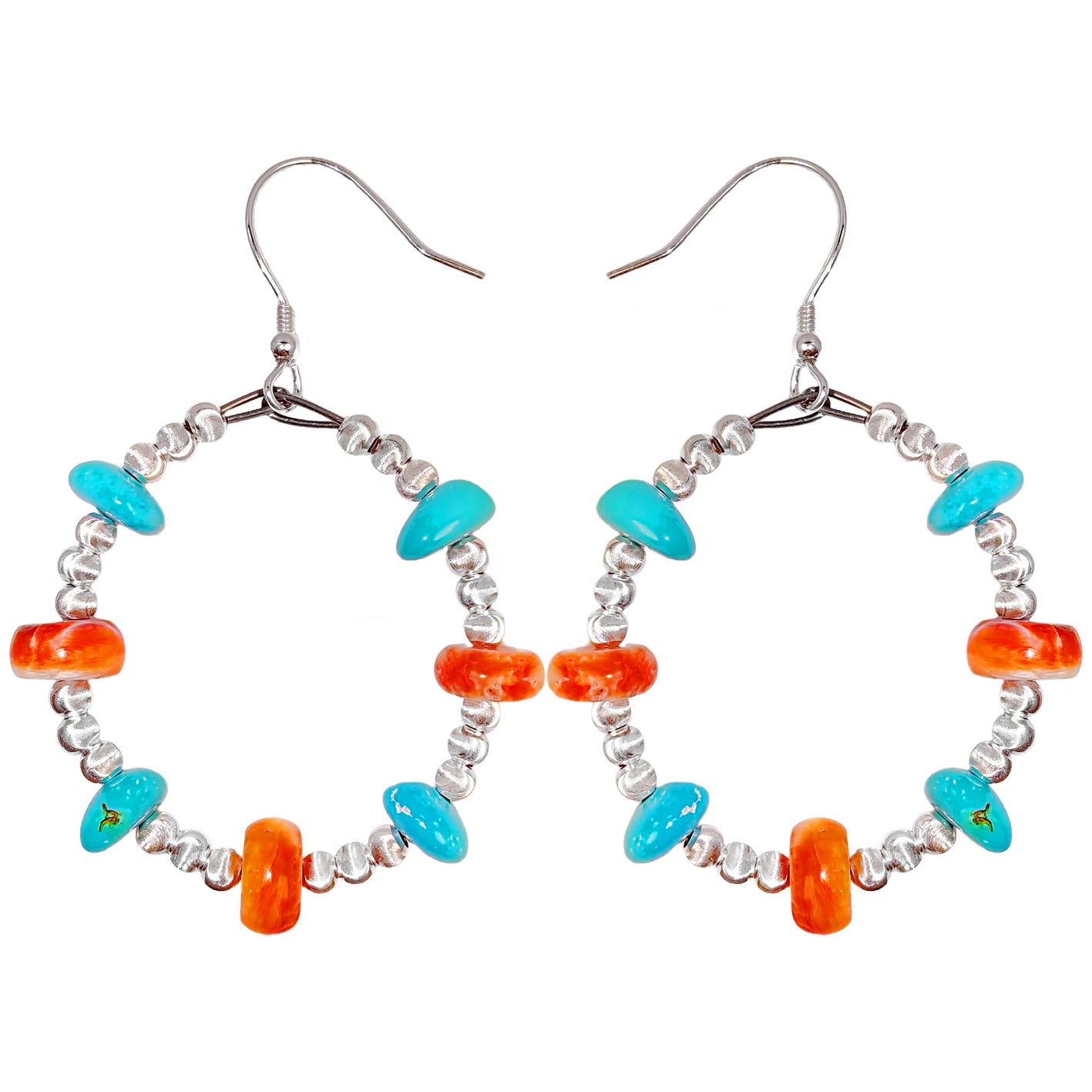 Earrings Combine Pink Opal And Orange Spiny Oyster With Threaded Silver Beads The Delicate Design Shows Elegance When Swaying