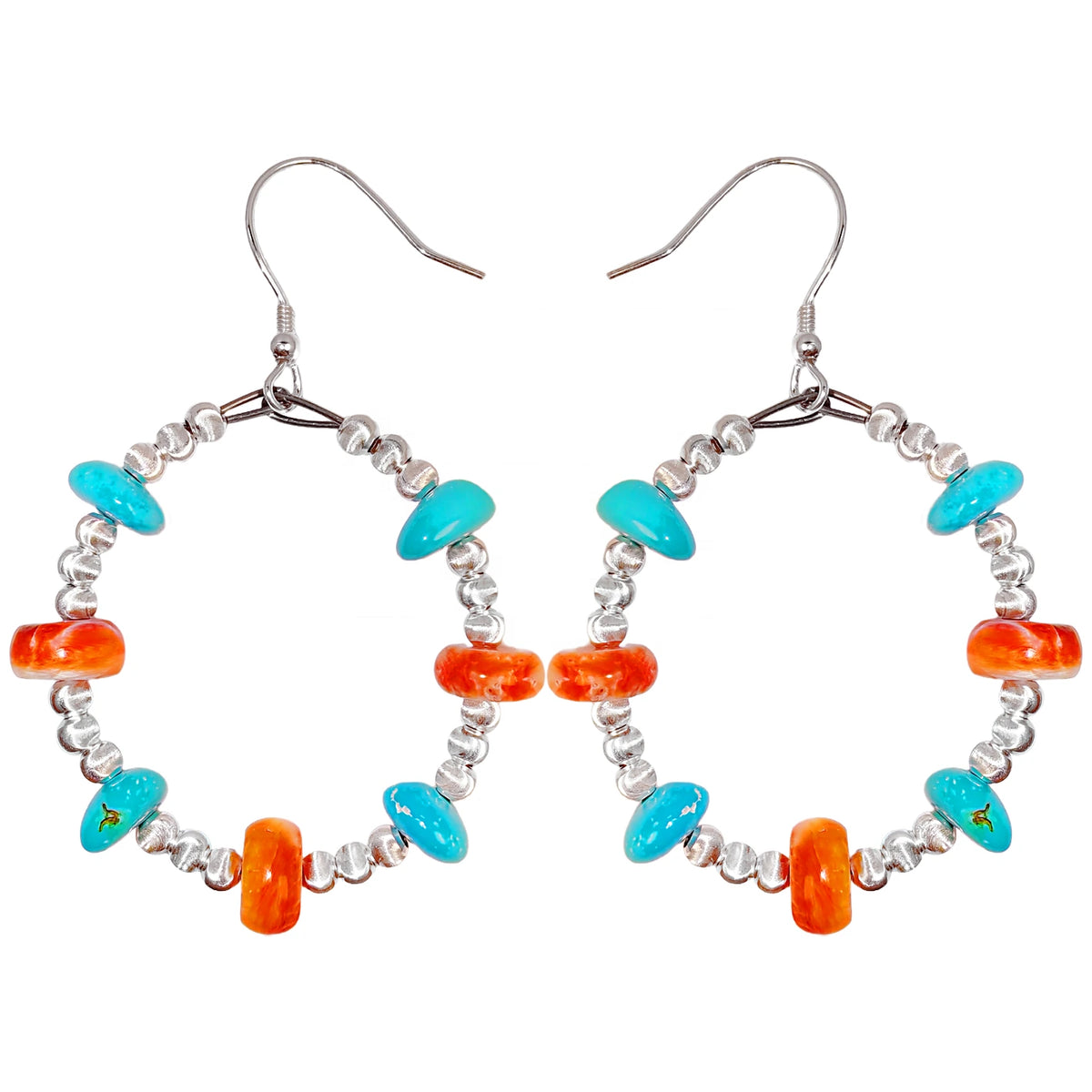 Earrings Combine Pink Opal And Orange Spiny Oyster With Threaded Silver Beads The Delicate Design Shows Elegance When Swaying