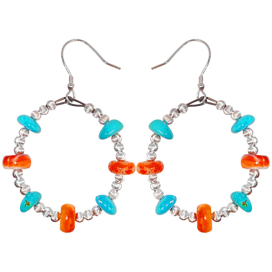 Earrings Combine Pink Opal And Orange Spiny Oyster With Threaded Silver Beads The Delicate Design Shows Elegance When Swaying