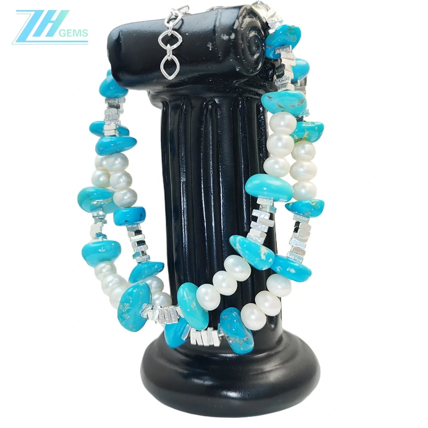 Popular Natural Turquoise Pearl With S925 Silver Authentic Bracelet High Jewelry Designer Custom1