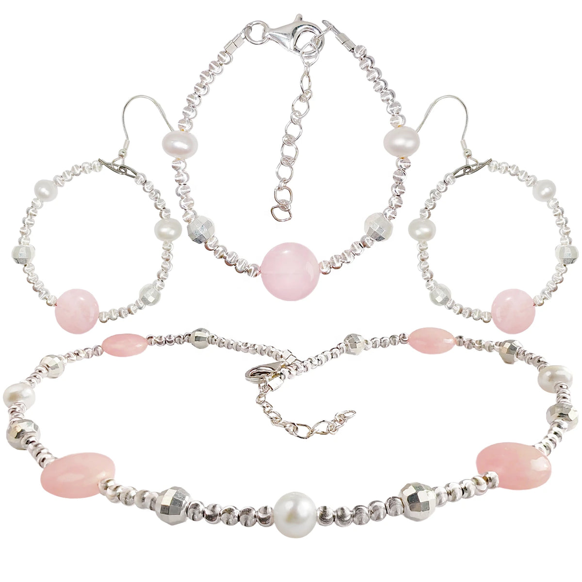 Jewelry Natural Rose Quartz Natural Pearls Sets Three-piece Sets Earrings Necklaces Bracelets Original Jewelry