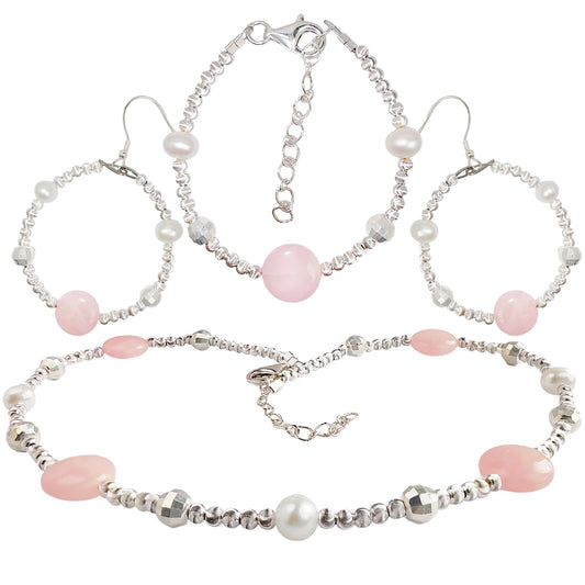 Jewelry Natural Rose Quartz Natural Pearls Sets Three-piece Sets Earrings Necklaces Bracelets Original Jewelry