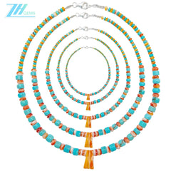 Natural Turquoise And Orange Spiny Oyster 22.9g Heishi With Roundle Beads Gemstone Jemelry Handmade Gift Atmosphere Gift