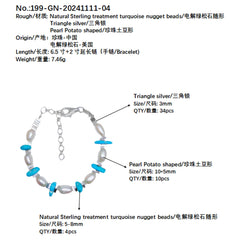 Natural Turquoise Natural Pearl Bracelet Jewelry Holiday Gift S925 Silver Women's Jewelry Best Selling Handmade Goddess Jewelry