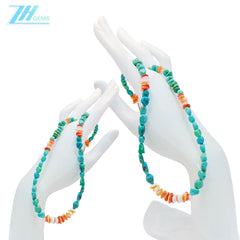 Natural Turquoise And Spiny Oyster Free-ahpe And Roundle Gemstone Beads Summer Necklace Choice As Surprising