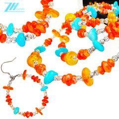Sterling Treatment Turquoise And Orange Spiny Oyster Are Strung Into A Set By S925 Silver