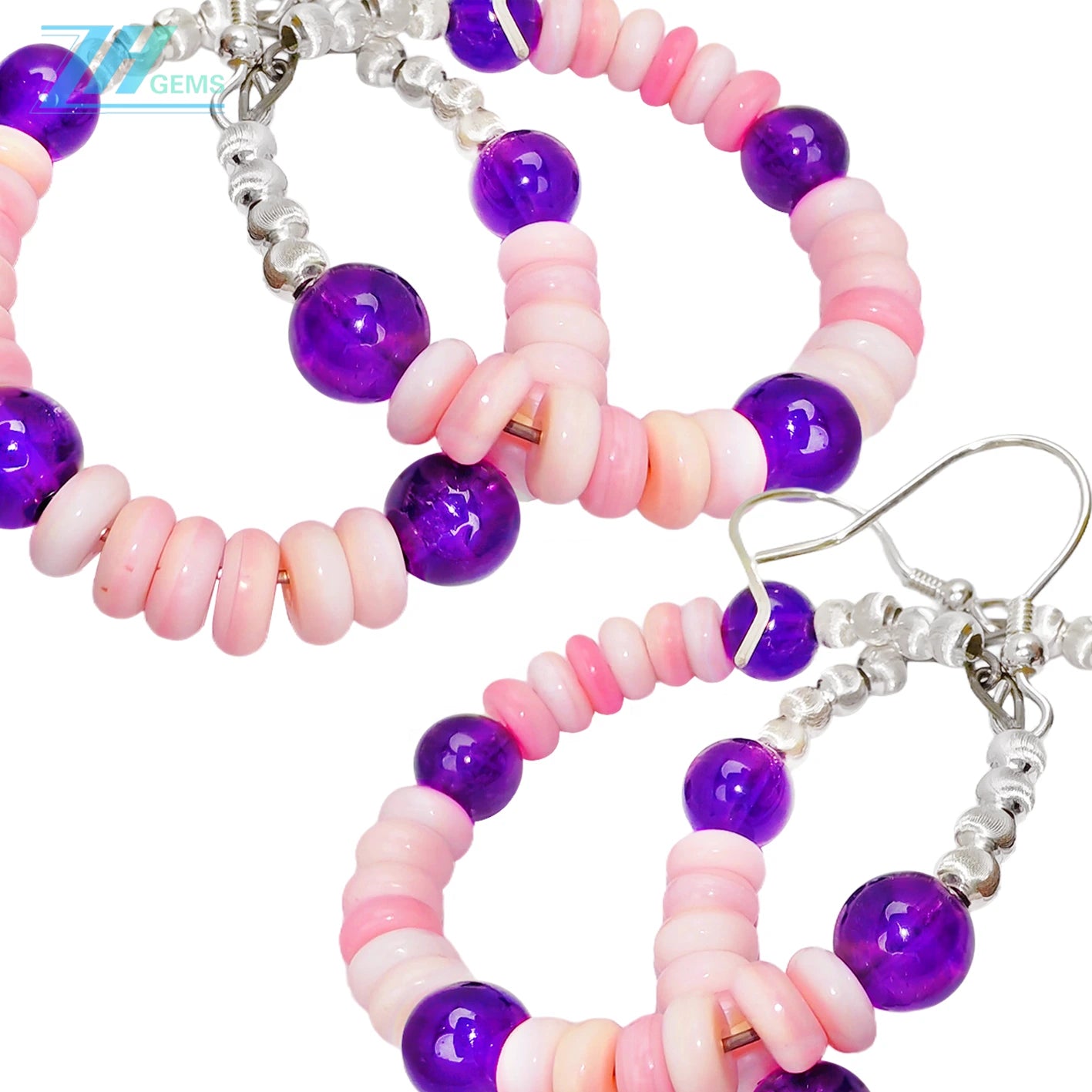 High Quality Amethyst Earring Hoop Earrings With Natural Pink Opal Jewelry The Best Choice For Family And Friends