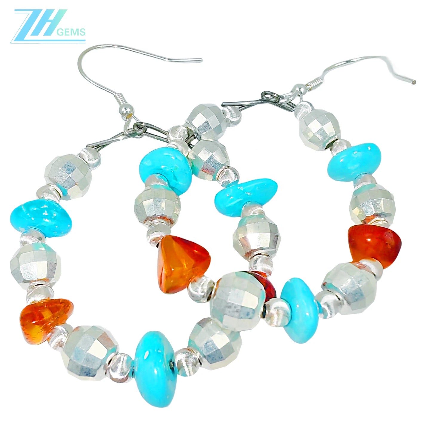 Natural Amber,Turquoise And S925 Silver Are Skillfully Combined The Delicate And Compact Shape Trims The Face Contour