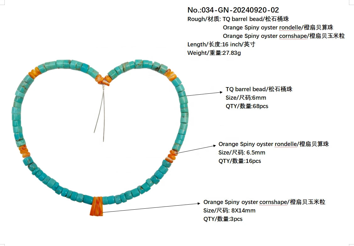 High Quality Natural Spiny Oyster Beads Natural Stablish Turquoise Necklace Jewelry Women Summer Fashion New Arrival