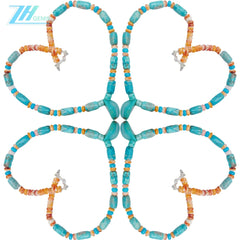 Natural Turquoise And Orange Spiny Oyster Blue Color With Orange Free-shape Barrel And Roundle Deads Necklace As Gift