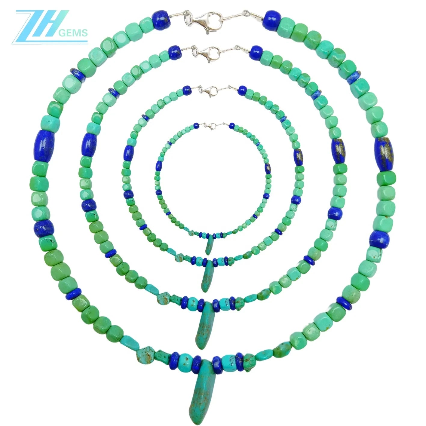 Natural Turquoise And Lapis Lazuli Green With Blue Color 25.8g Square And Free-shape Beads Necklace Periphery Jewelry Present