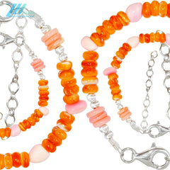 This Exquisite Bracelet Features Unique Orange Spiny Oyster Surrounded By Delicate S925 Silver Beads Shows Elegance