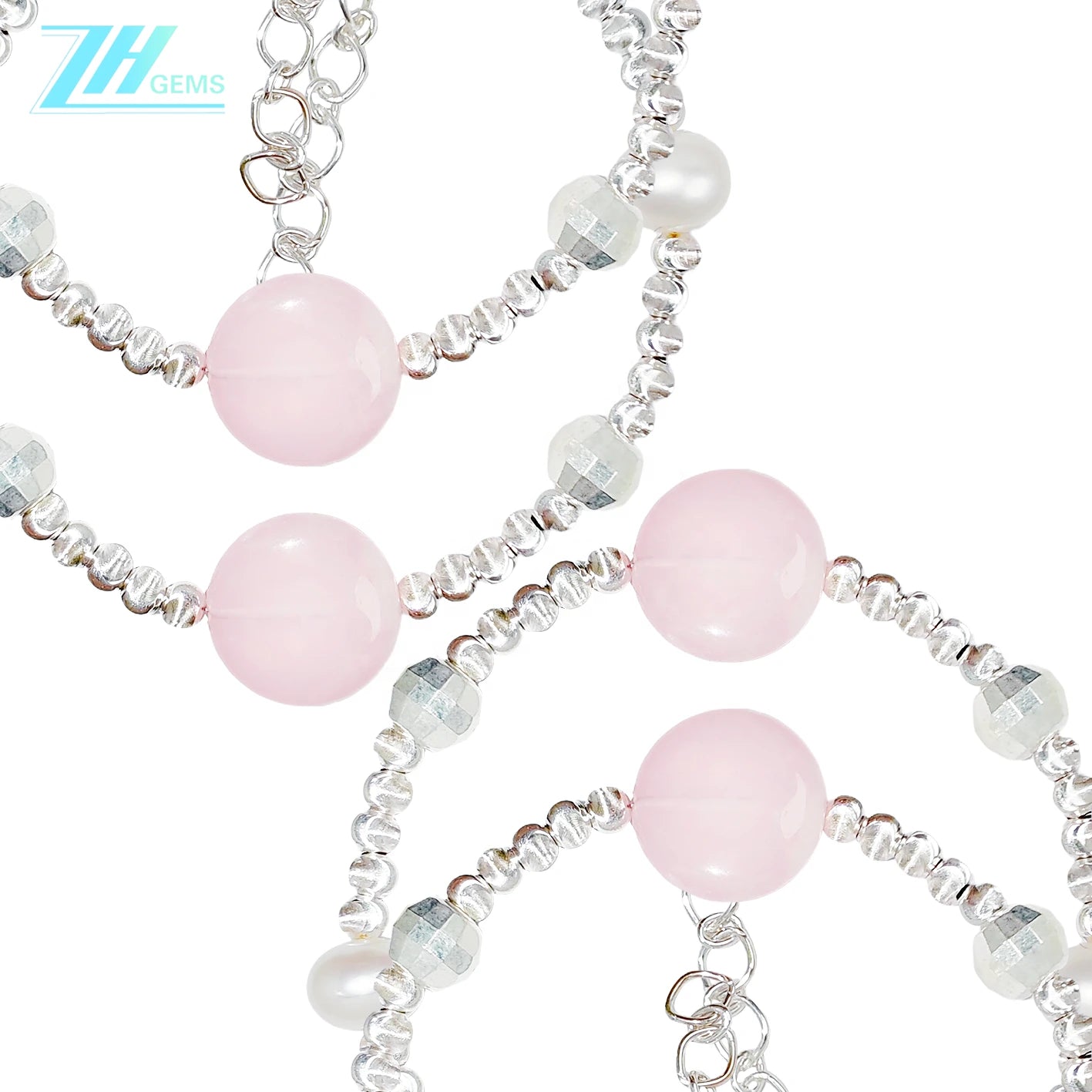 High Quality Natural Rose Quartz Natural Freshwater Pearl C925 Silver Pink White Classic Color Bracelet The Best Gift