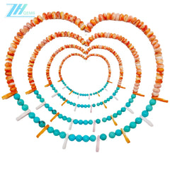 16inch 26.5g Natural Turquoise And Orange Spiny Oyster Color Orange With Blue Necklace Diy Jewelry Making And Beadwork Design
