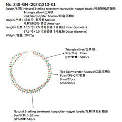 Warm Double Layer Turquoise Red Spiny Oyster S925 Silver Necklace Goddess Necklace Natural Turquoise Christmas