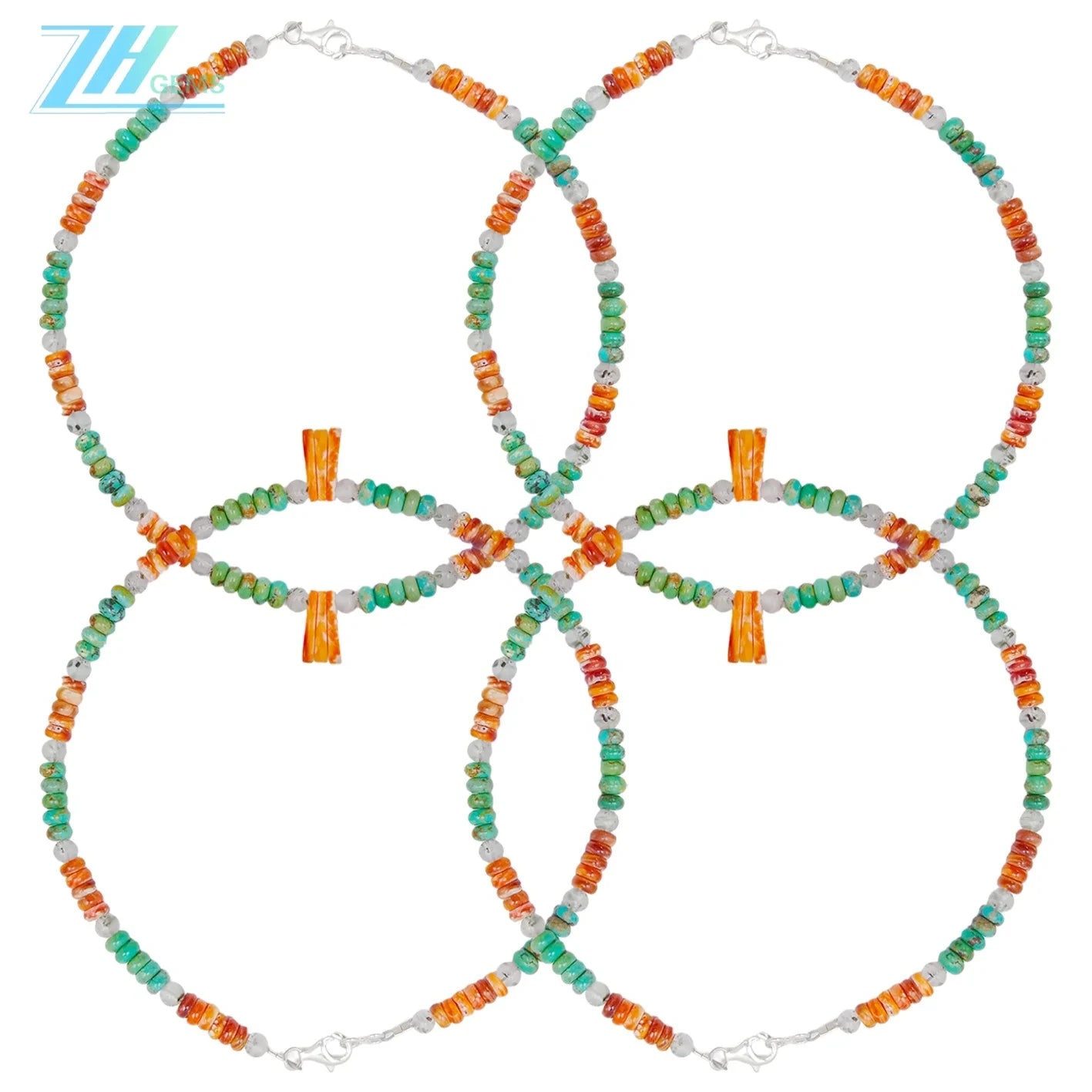 Natural Turquoise Spiny Oyster Black Rutilated Quartz Orange Green Gemstone Gift Necklace For Girlfriend Diy Jewelry Making