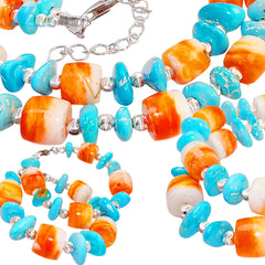 Jewelry Set Is Made Of Natural Sterling Treatment Turquoise Orange Spiny Oyster And S925 Silver The Double Layer Design Creates
