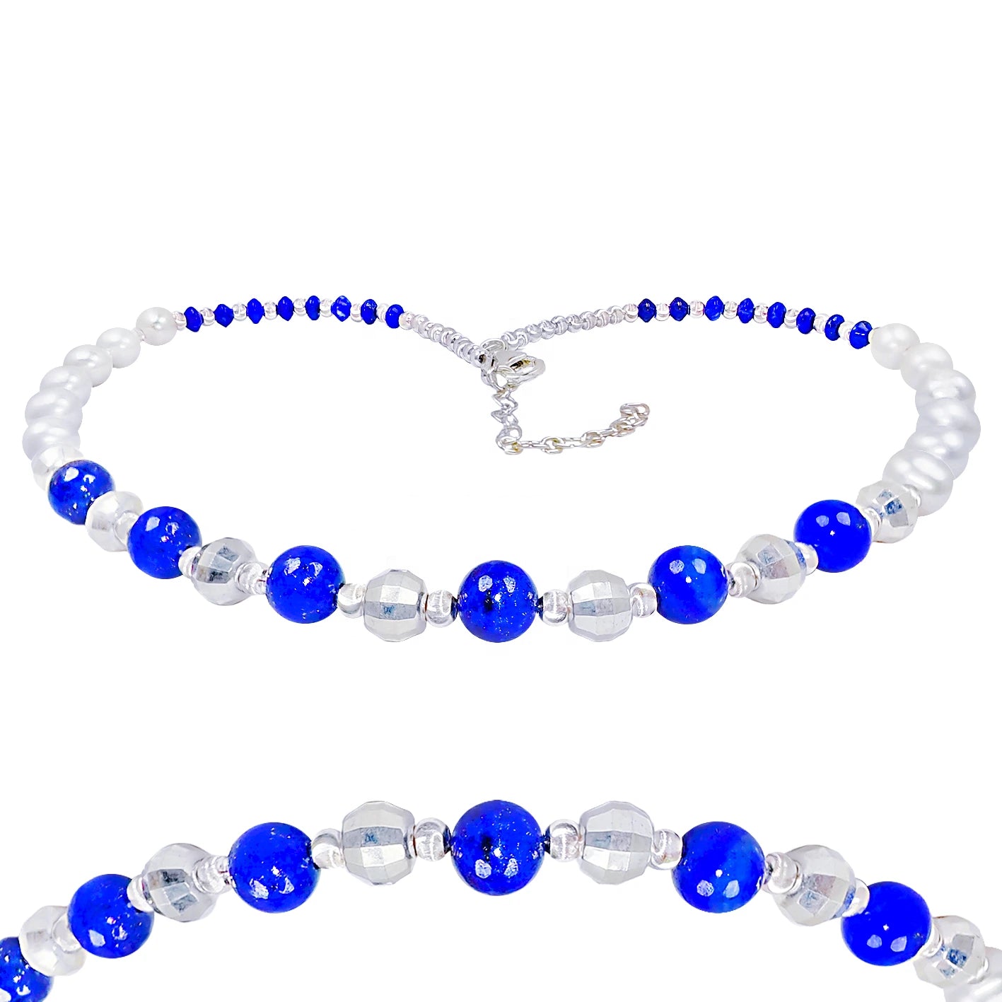 Lapis Lazuli &nbsp;natural high quality bead necklace natural high-grade pearl blue and white color matching classic match spring wear gifts