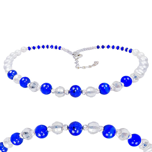 Lapis Lazuli &nbsp;natural high quality bead necklace natural high-grade pearl blue and white color matching classic match spring wear gifts