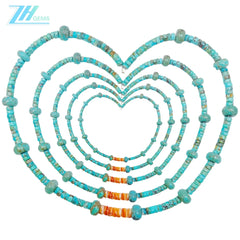 Natural Turquoise Necklace 17g Roundle And Heishi Beads Blue With Orange Color As Gift For Family Summer Good Choice