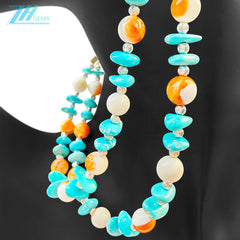 S925 Silver Weaves Sterling Treatment Turquoise And Orange Spiny Oyster Beads The Double Layer Design Like A Lively Poem
