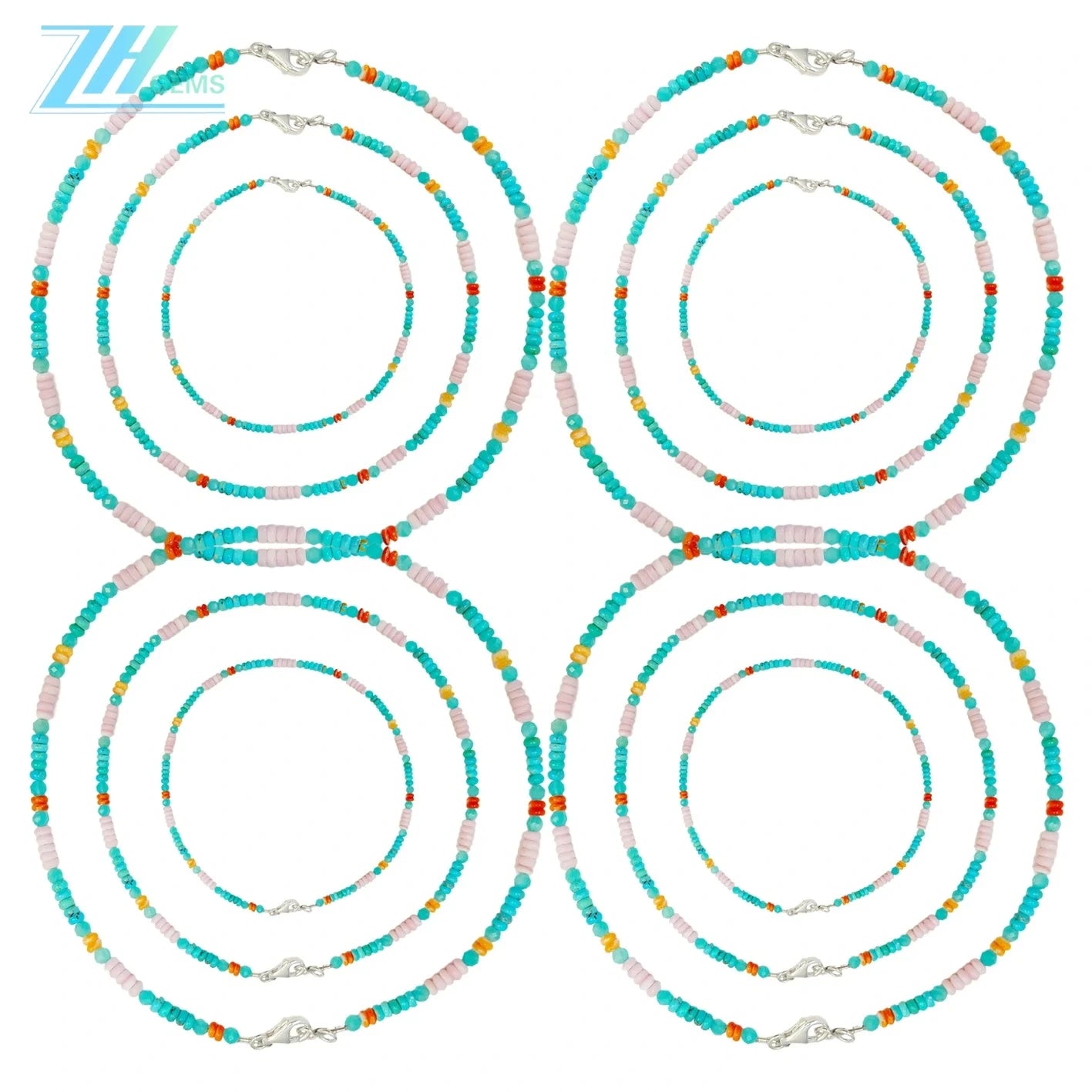 Natural Turquoise Pink Opal With Amazonite Pink Blue Orange Color 16inch Gemstone Necklace Jewelry Handmade Gift Stress Relief