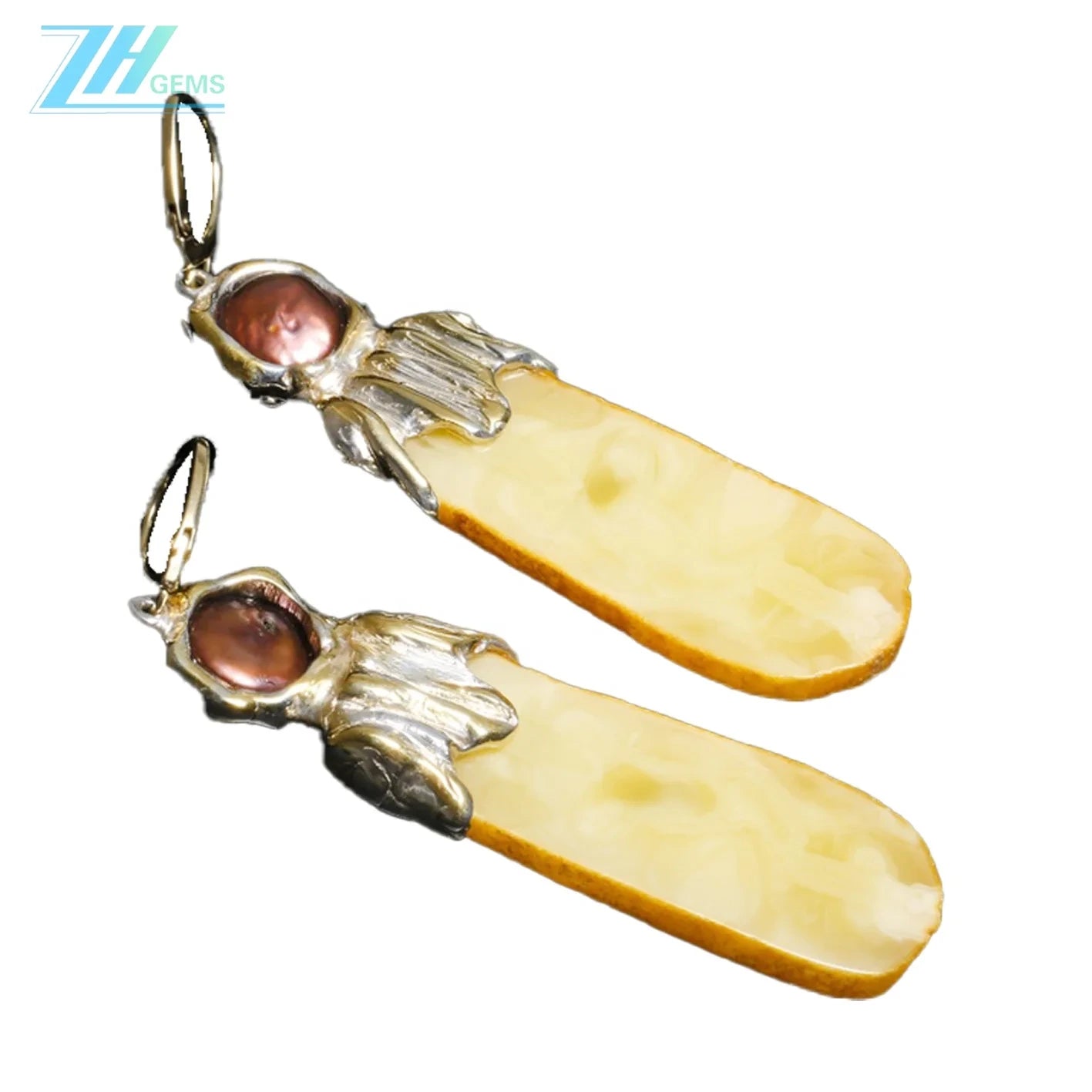 White Amber Earrings Big Stones Earrings Genuine White Baltic Amber Handmade Jewelry