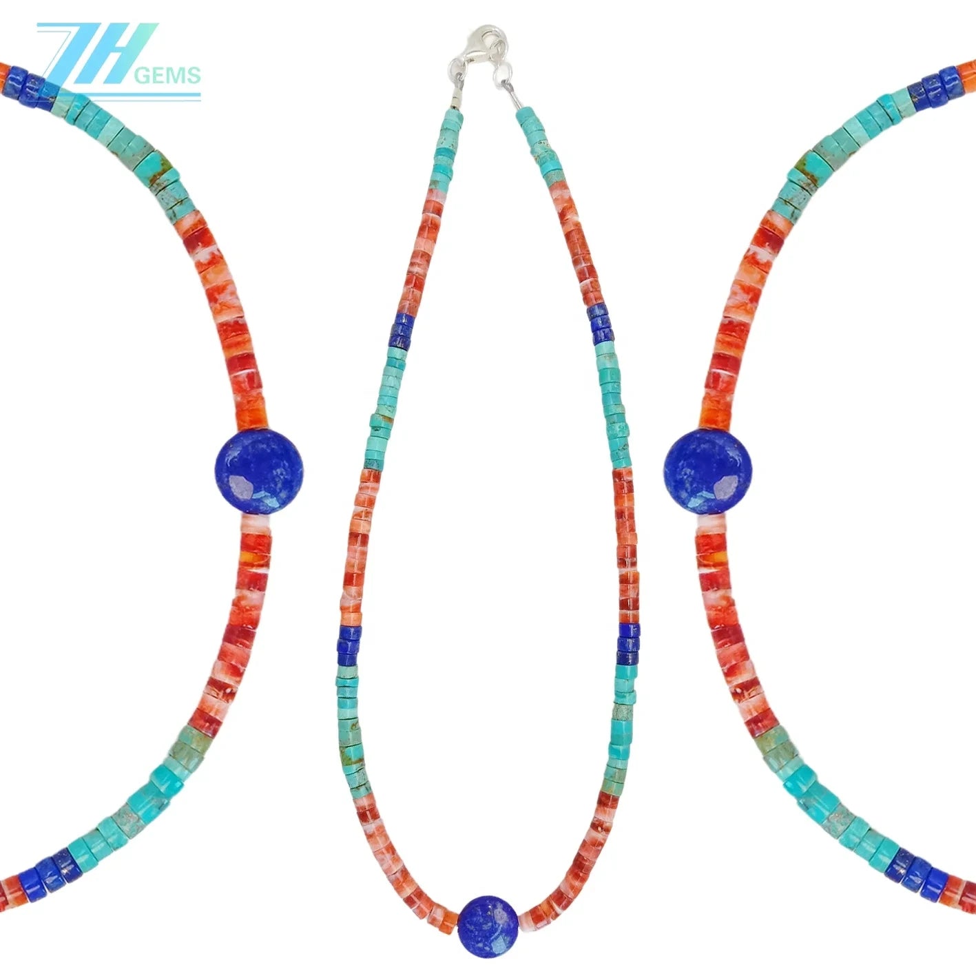 Natural Turquoise Spiny Oyster Lapis Lazuli Necklace Beautiful Jewelry Casual Natural Irregular Gemstone Necklace Handmade Gift